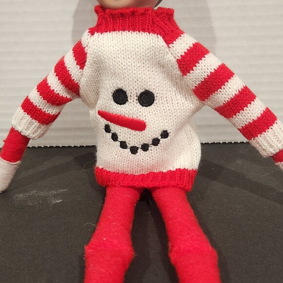 Festive Snowman Face Holiday Red & White Knitted Sweater for Magic Christmas Elf - Picture 3 of 6